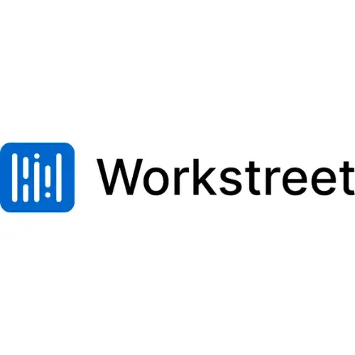 The Workstreet logo features a blue square with white vertical bars, symbolizing professionalism, next to the word “Workstreet” in bold black text on a clean white background.