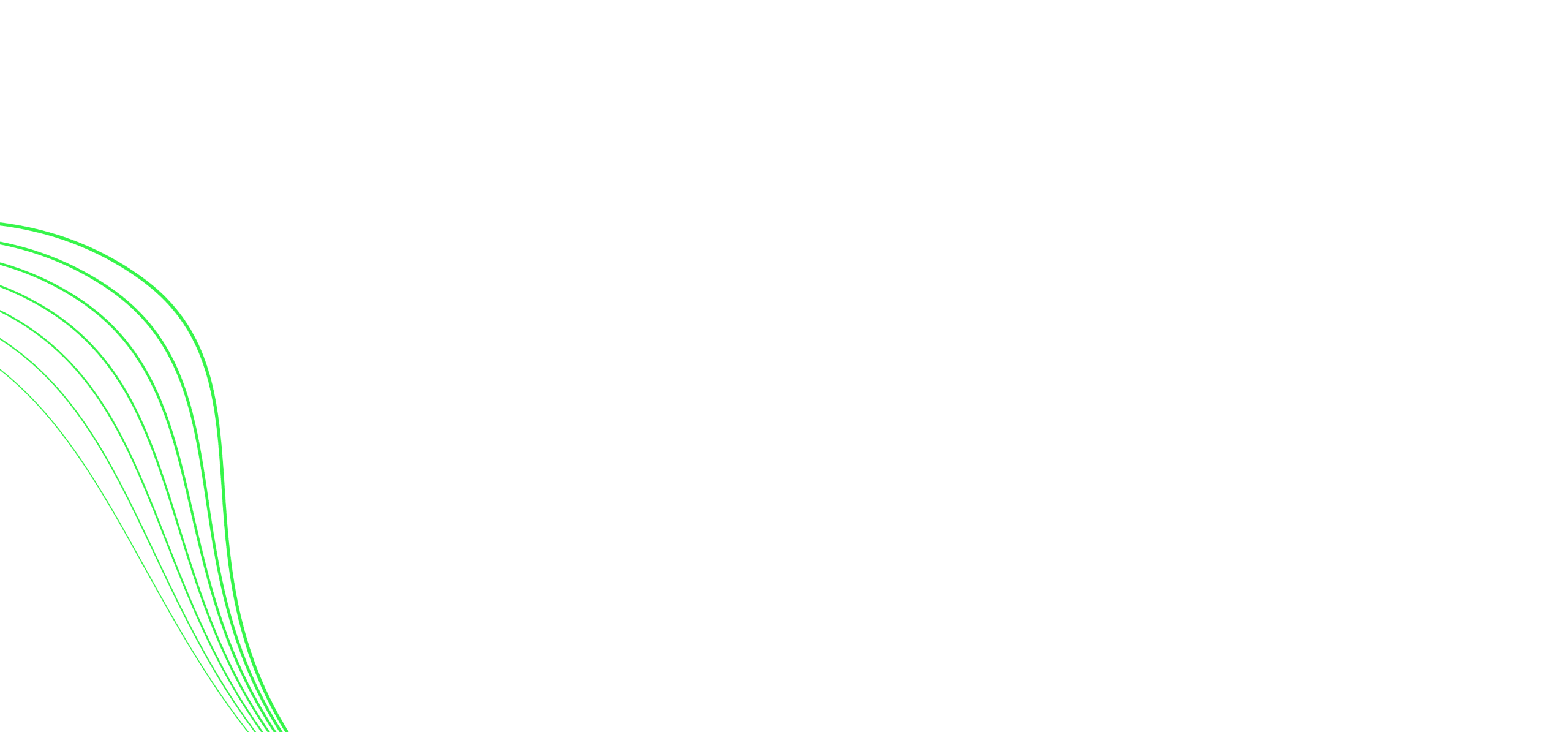 Five green, curved lines on a black background, each line originating from the same lower left point and gradually arching upward and to the right—focus keyphrase not set.